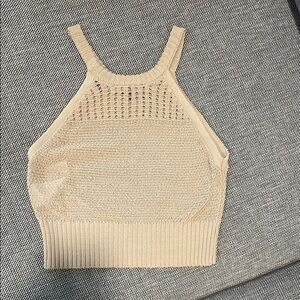 Armani Exchange Cream Ribbed Crop Tank Top
